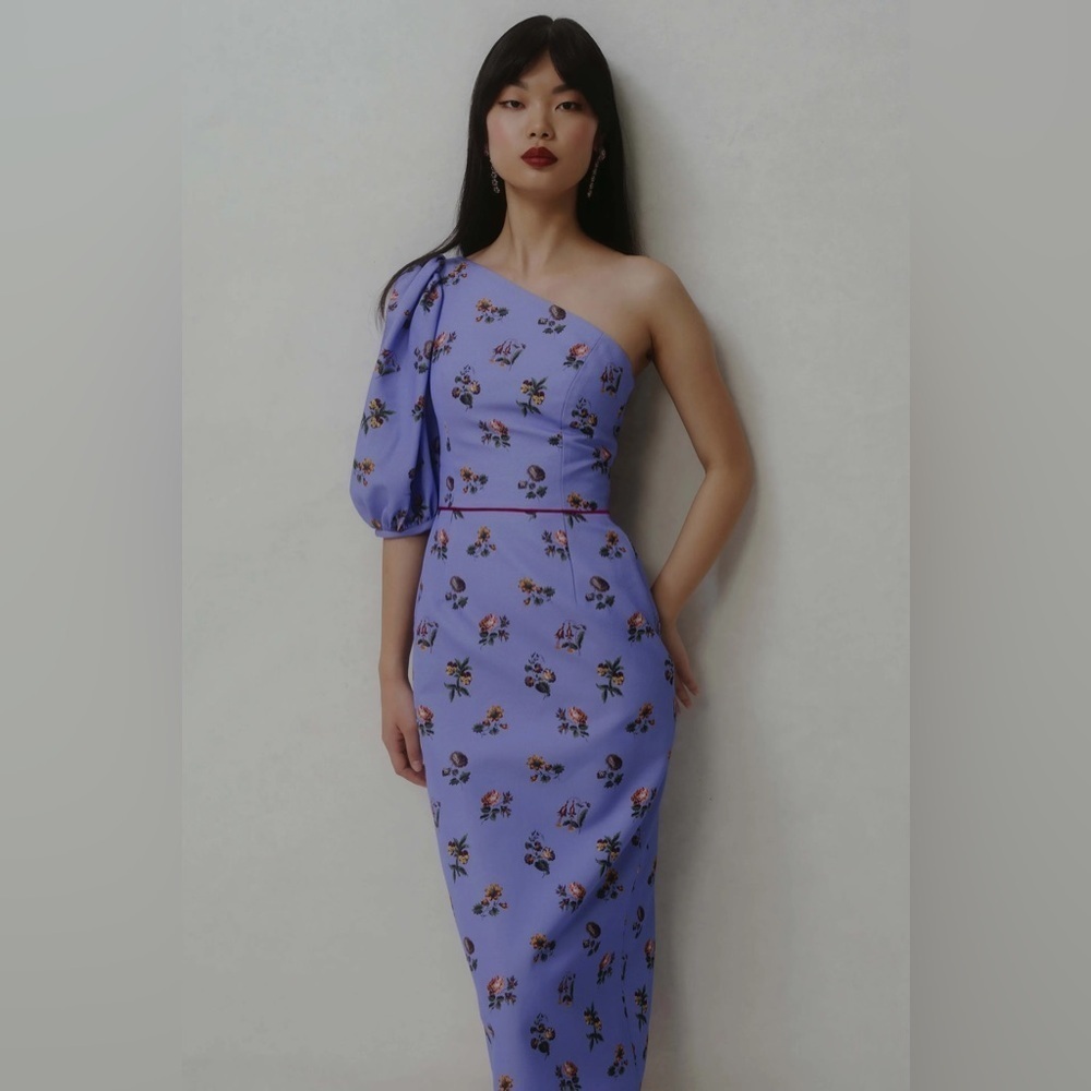 MARKARIAN Laurel Cotton Periwinkle Floral Print One Shoulder Dress Size 4 NWT